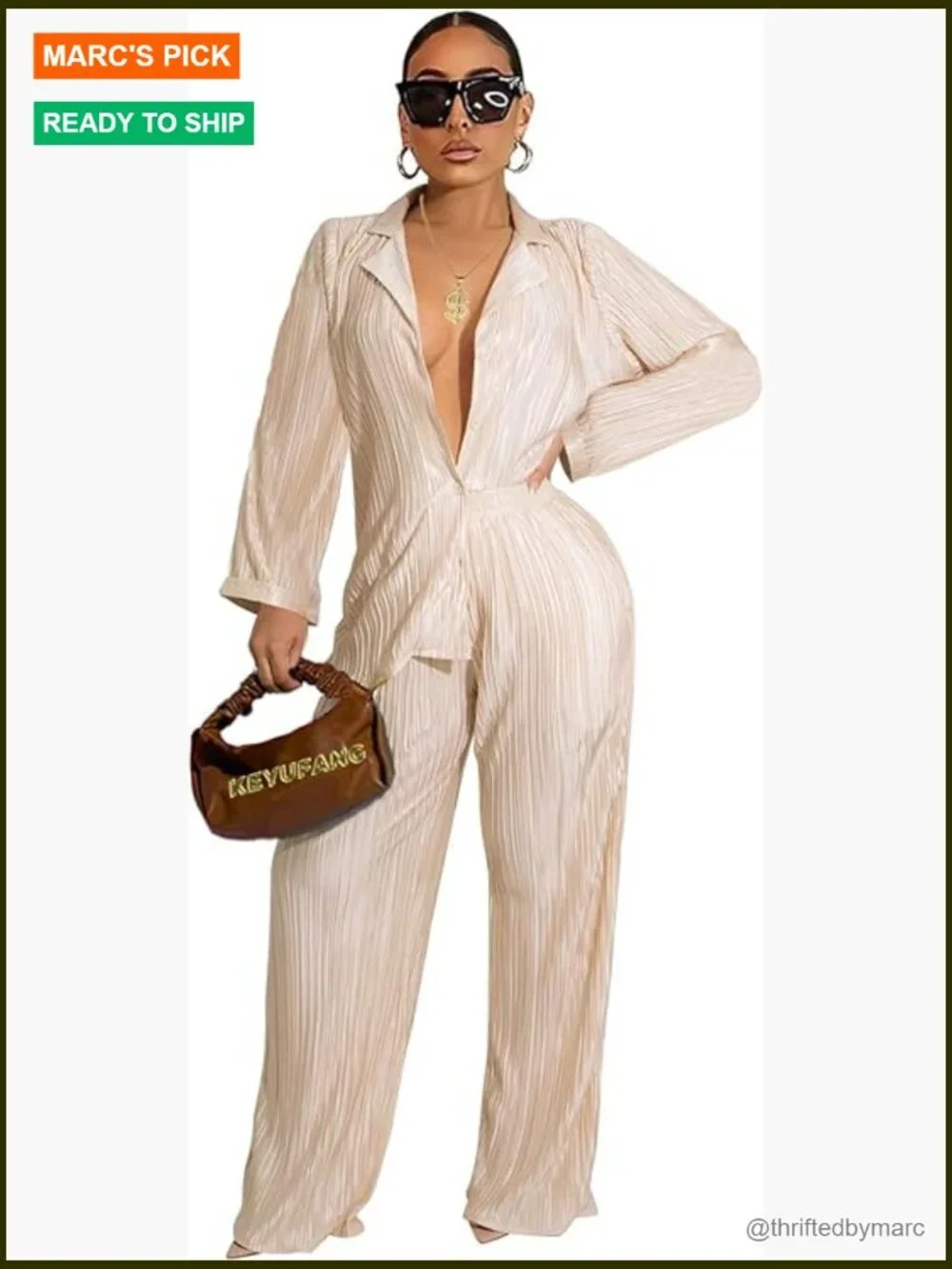 Wide Leg Pants and Button Down Shirt Set